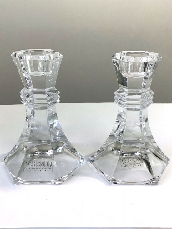 Toscany Other - Vintage Toscany Austria 24% Lead Crystal Candlestick Candle Holders 4-3/4” Set 2